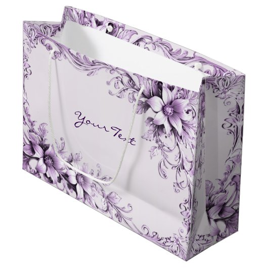 Stylish Purple Flowers Gift Bag Groot Cadeauzakje (Voorkant Gekanteld)