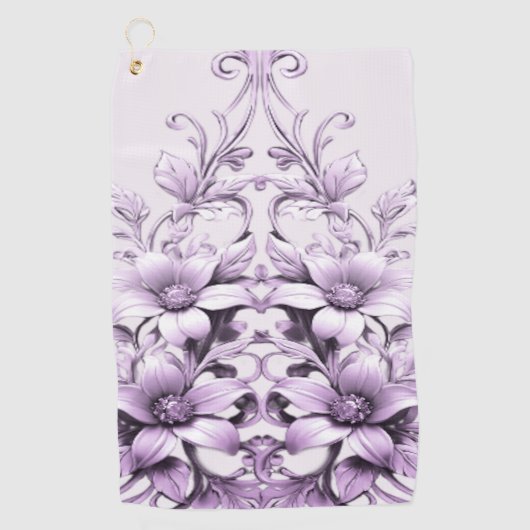Stylish Purple Flowers Golf Towel Golfhanddoek (Voorkant)