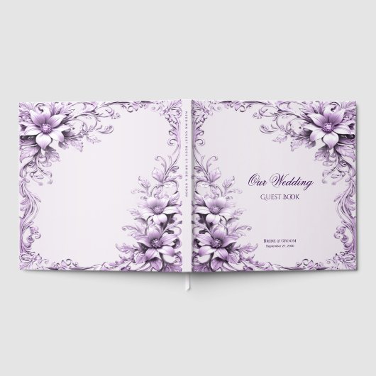 Stylish Purple Flowers Guest Book Gastenboek (Volledig)