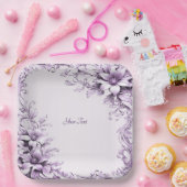 Stylish Purple Flowers Paper Plate Papieren Bordje (Feest)