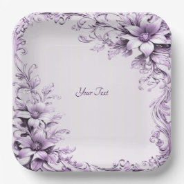 Stylish Purple Flowers Paper Plate Papieren Bordje