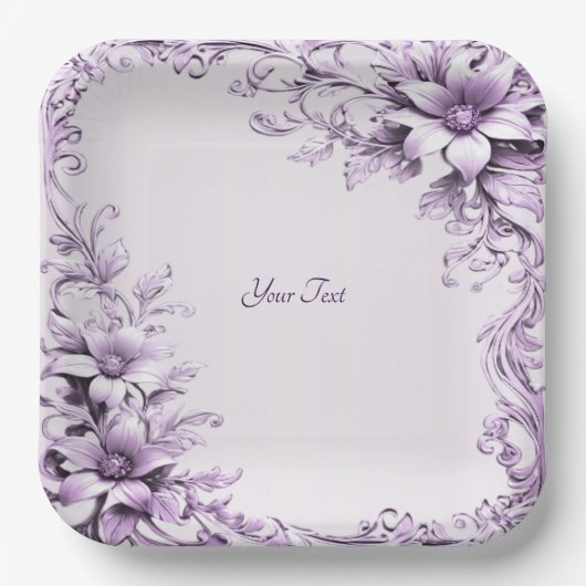 Stylish Purple Flowers Paper Plate Papieren Bordje (Voorkant)