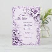 Stylish Purple Flowers Save The Date (Staand voorkant)