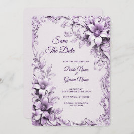 Stylish Purple Flowers Save The Date