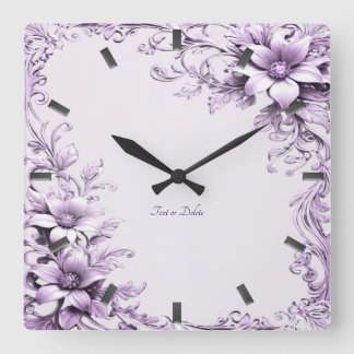 Stylish Purple Flowers Wall Clock Vierkante Klok