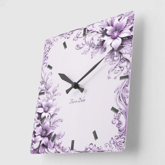 Stylish Purple Flowers Wall Clock Vierkante Klok (Hoek)