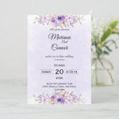 Stylish Purple Minimalist Floral Wedding  Kaart (Staand voorkant)