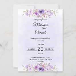 Stylish Purple Minimalist Floral Wedding Kaart