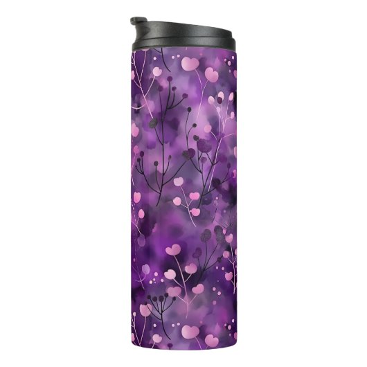 Stylish purple pink abstract floral pattern thermosbeker (Geroteerd rechts)