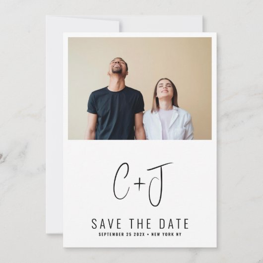 STYLISH | QR-code Moderne eenvoudige foto-grens Save The Date (Voorkant)