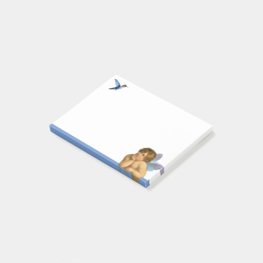Stylish Raphael Cherub & Blue Hummingbird Post-it® Notes (Schuin)