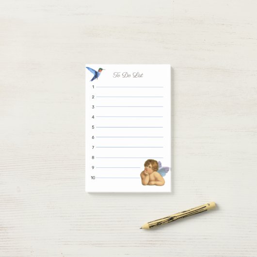 Stylish Raphael Cherub & Blue Hummingbird Post-it® Notes (Op bureau)