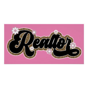 Stylish Realtor Girl Glitter Floral Glossy Poster