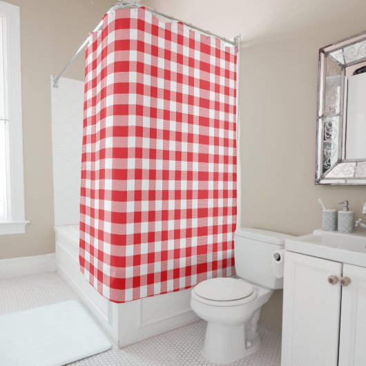 Stylish Red and White Checkered Shower Curtain Douchegordijn (In situ)