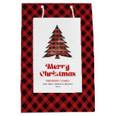 Stylish red black plaid Christmas bag custom name Medium Cadeauzakje (Voorkant)