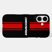 Stylish Red Black Racing Stripes Monogramnaam Case-Mate iPhone Case (Achterkant (horizontaal))