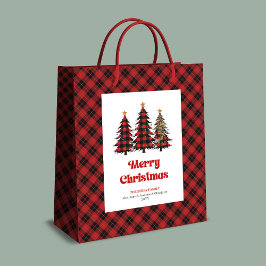 Stylish red black tartan Christmas bag personalize Medium Cadeauzakje