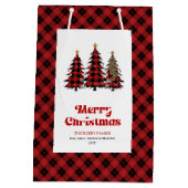 Stylish red black tartan Christmas bag personalize Medium Cadeauzakje (Achterkant)
