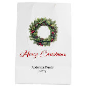 Stylish red black tartan Christmas gift bag name Medium Cadeauzakje (Achterkant)