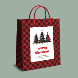 Stylish red black tartan Christmas gift bag name Medium Cadeauzakje
