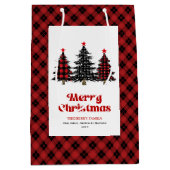 Stylish red black tartan Christmas gift bag name Medium Cadeauzakje (Voorkant)