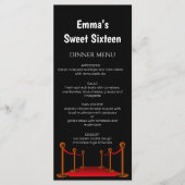 Stylish Red Carpet Hollywood Sweet 16 Birthday Menu (Voorkant)