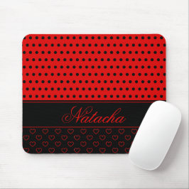 Stylish Red en Black Polka Dots aangepaste naam Muismat