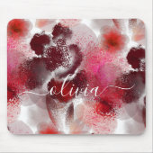 Stylish Red Floral Signature Monogram Muismat (Voorkant)