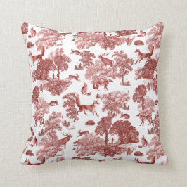 Stylish Red French Toile Fox Rabbit in Forest Kussen