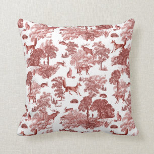 Stylish Red French Toile Fox Rabbit in Forest Kussen