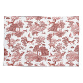 Stylish Red French Toile Fox Rabbit in Forest Kussensloop (Achterkant)