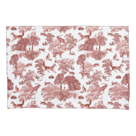 Stylish Red French Toile Fox Rabbit in Forest Kussensloop