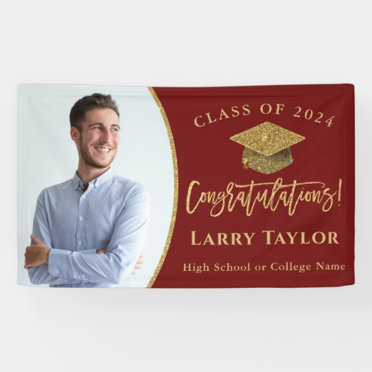 Stylish Red Gold Afstuderen Fotogradatie Party Spandoek (Horizontaal)