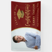 Stylish Red Gold Afstuderen Fotogradatie Party Spandoek (Verticaal)