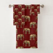 Stylish Red Gold Elephants Bad Handdoek (Insitu)