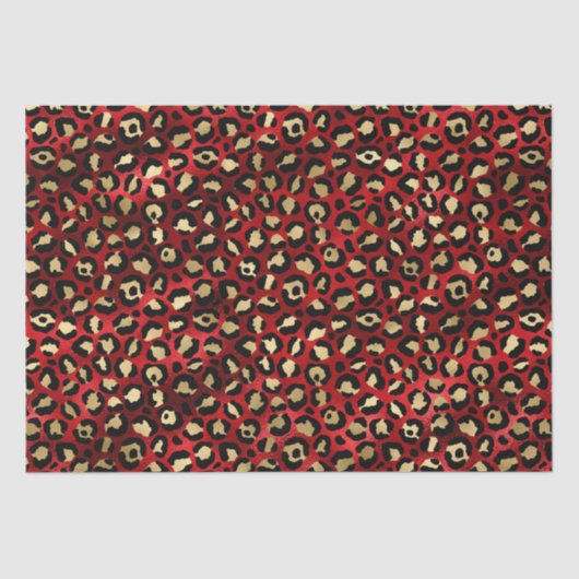 Stylish Red & Gold Foil Leopard Spots Safari Tissuepapier (Voorkant)
