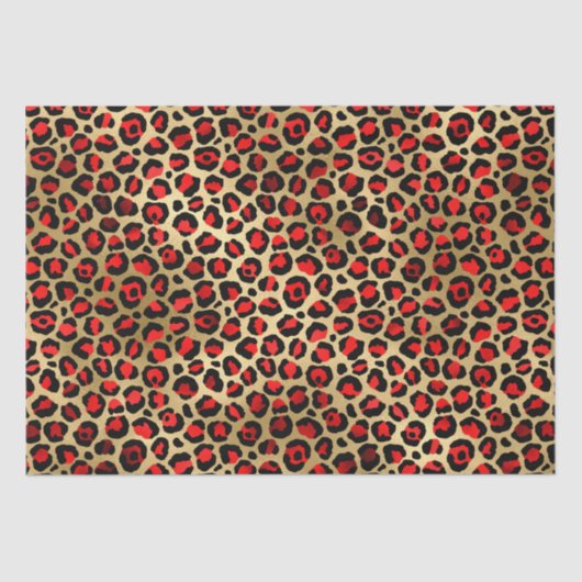 Stylish Red & Gold Foil Leopard Spots Safari Tissuepapier (Voorkant)