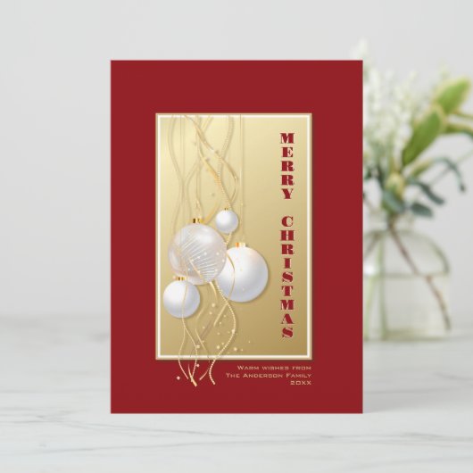 Stylish Red Gold kerstbels Feestdagenkaart (Staand voorkant)