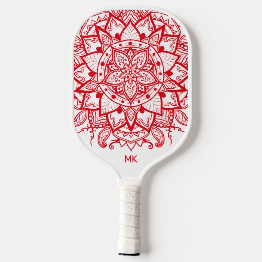 Stylish Red Mandala Flower Boho Name & Initialen Pickleball Paddle (Achterkant)