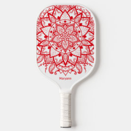 Stylish Red Mandala Flower Boho Name & Initialen Pickleball Paddle