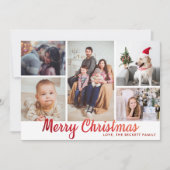 Stylish Red Merry Kerstmis 5 Foto Collage Feestdagenkaart (Voorkant)
