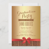 Stylish Red Ribbon Gold Foil Graduparty Kaart (Voorkant)