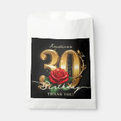 Stylish Red Rose Black Gold Glitter 30th Birthday Bedankzakje (Voorkant)