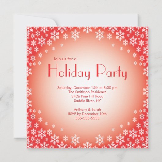Stylish Red Snowflakes Holiday Party Invitation Kaart (Voorkant)