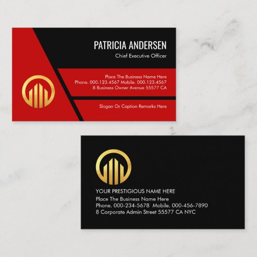 Stylish Red Trapezium Layers Business Owner Visitekaartje (Voorkant / Achterkant)