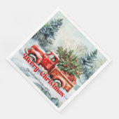 Stylish red truck winter scene rustic napkins set servet (Hoek)