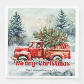 Stylish red truck winter scene rustic napkins set servet (Voorkant)