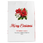 Stylish Red White Poinsettia Custom Name Gift Bag Medium Cadeauzakje (Voorkant)