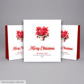 Stylish Red White Poinsettia Custom Name Gift Bag Medium Cadeauzakje