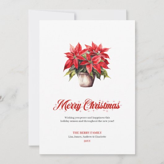 Stylish Red White Poinsettia Holiday Greeting Card Feestdagenkaart (Voorkant)